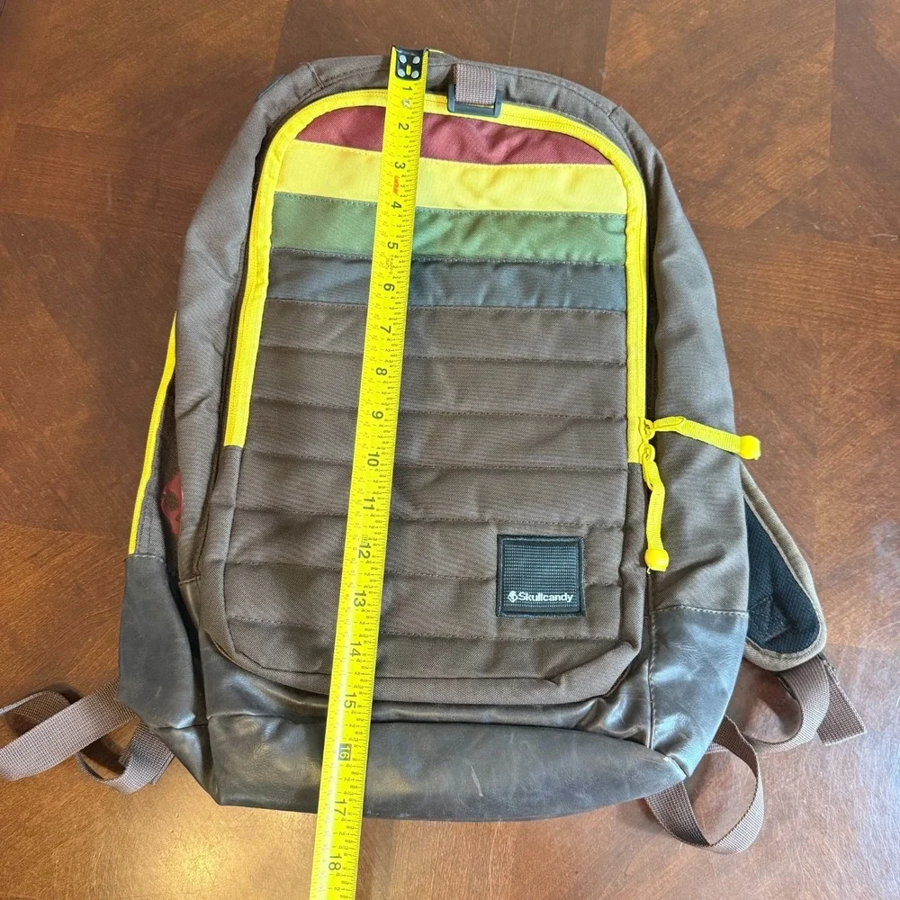 Skullcandy Backpack Brown‎ Rasta Colors Laptop Bag Retro Style Skull Logo grunge
